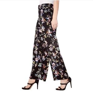 BAR III Black Floral Botanical Wide Leg‎ Flowy Palazzo Pants Size 2  Multicolor